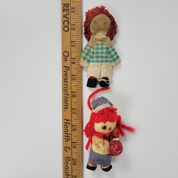 Vintage Raggedy Ann Andy Small Fabric Dolls 4" Christmas Ornaments - Picture 2 of 15